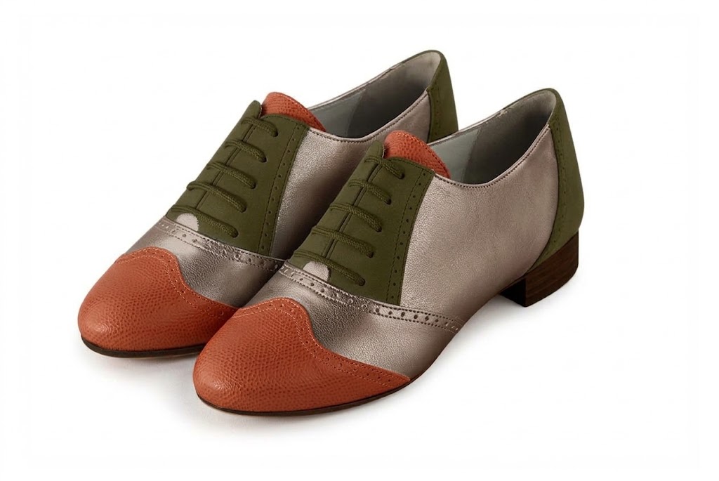 Explore handcrafted women's Oxfords and Derbies combining timeless tailoring, premium leather and refined everyday comfort, in terracotta and antique gold leather with round toe and leather sole